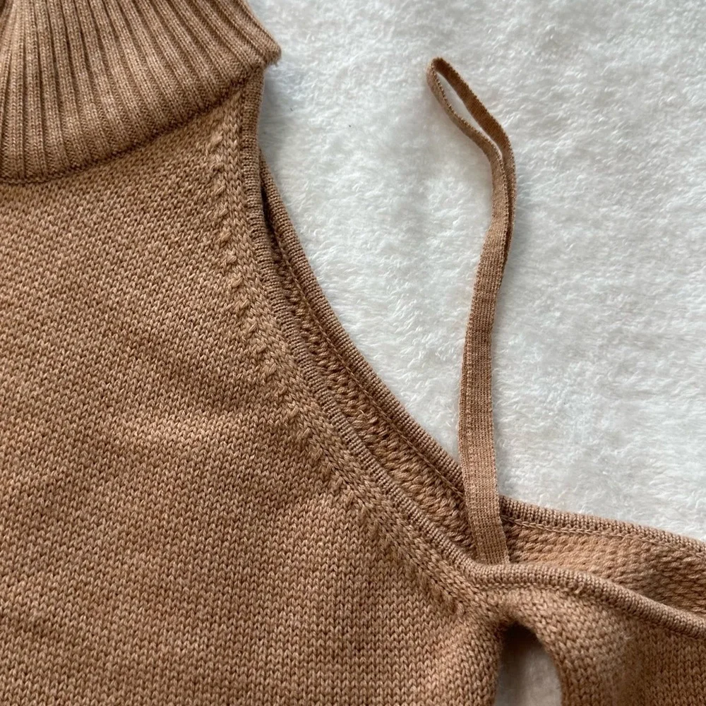 Jonathan Simkhai Loopy Yarn Cold Shoulder Pullover Tan  Turtleneck Sweater